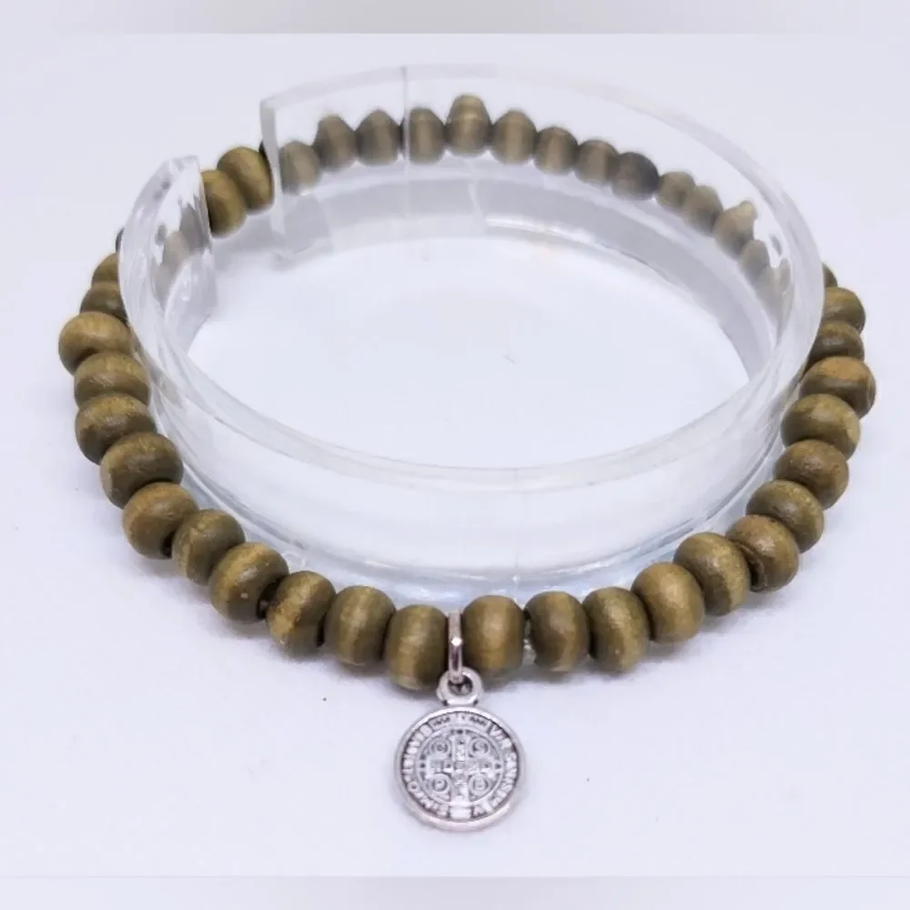 Men's bracelet beaded cross olive new e40‎